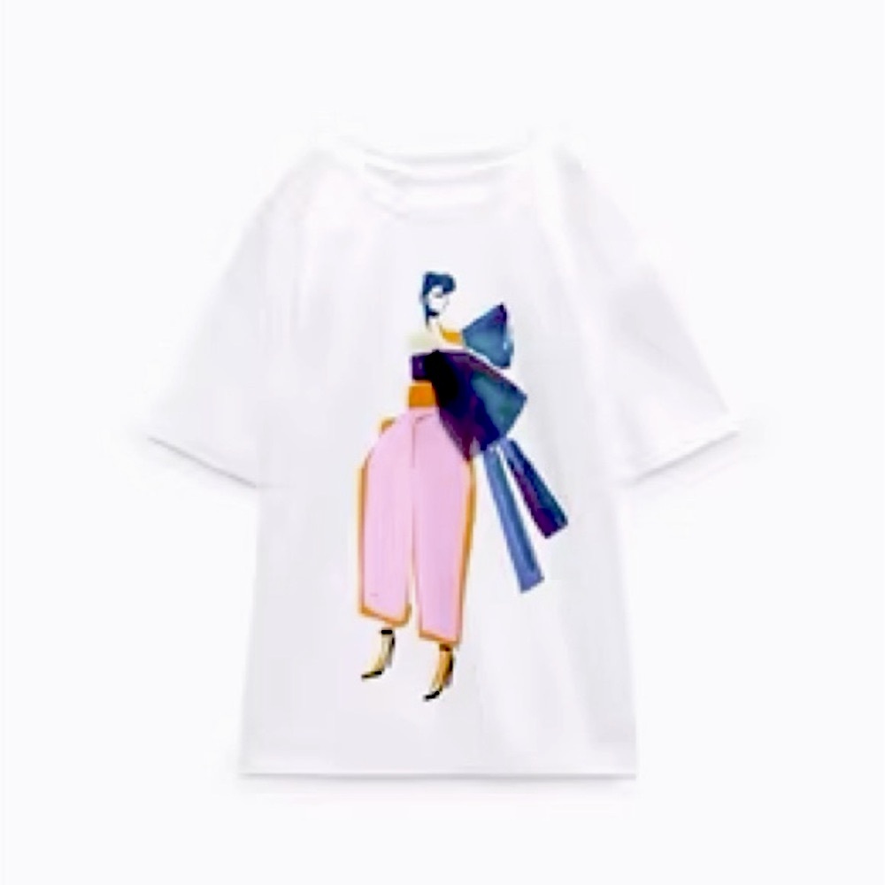 Zara White T-Shirt with Fashion Girl Print